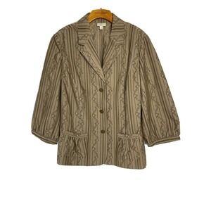 J. Jill Women's Large Green Blazer Jacket Floral Print Button-Front Cotton Light